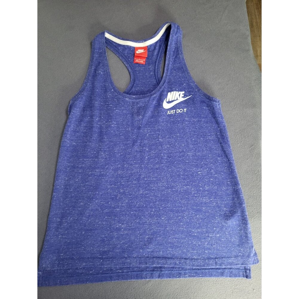 NIKE Women's Small Workout Tank Top Racerback Heathered Blue Gym Athletic Swoosh - Picture 2 of 9